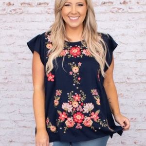 Chic Soul Golden Days Top Navy 1X NWOT